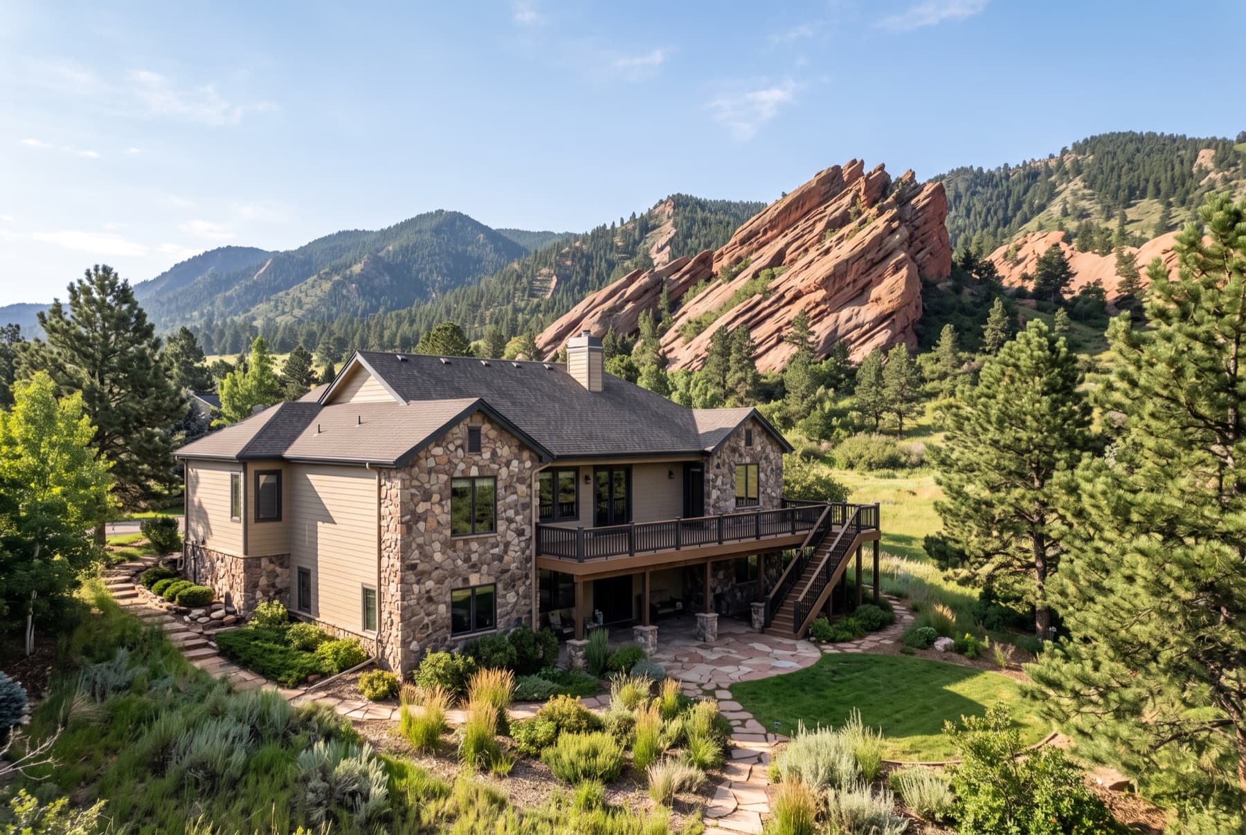 Stone two-story under the hogback, Ken Caryl, Littleton